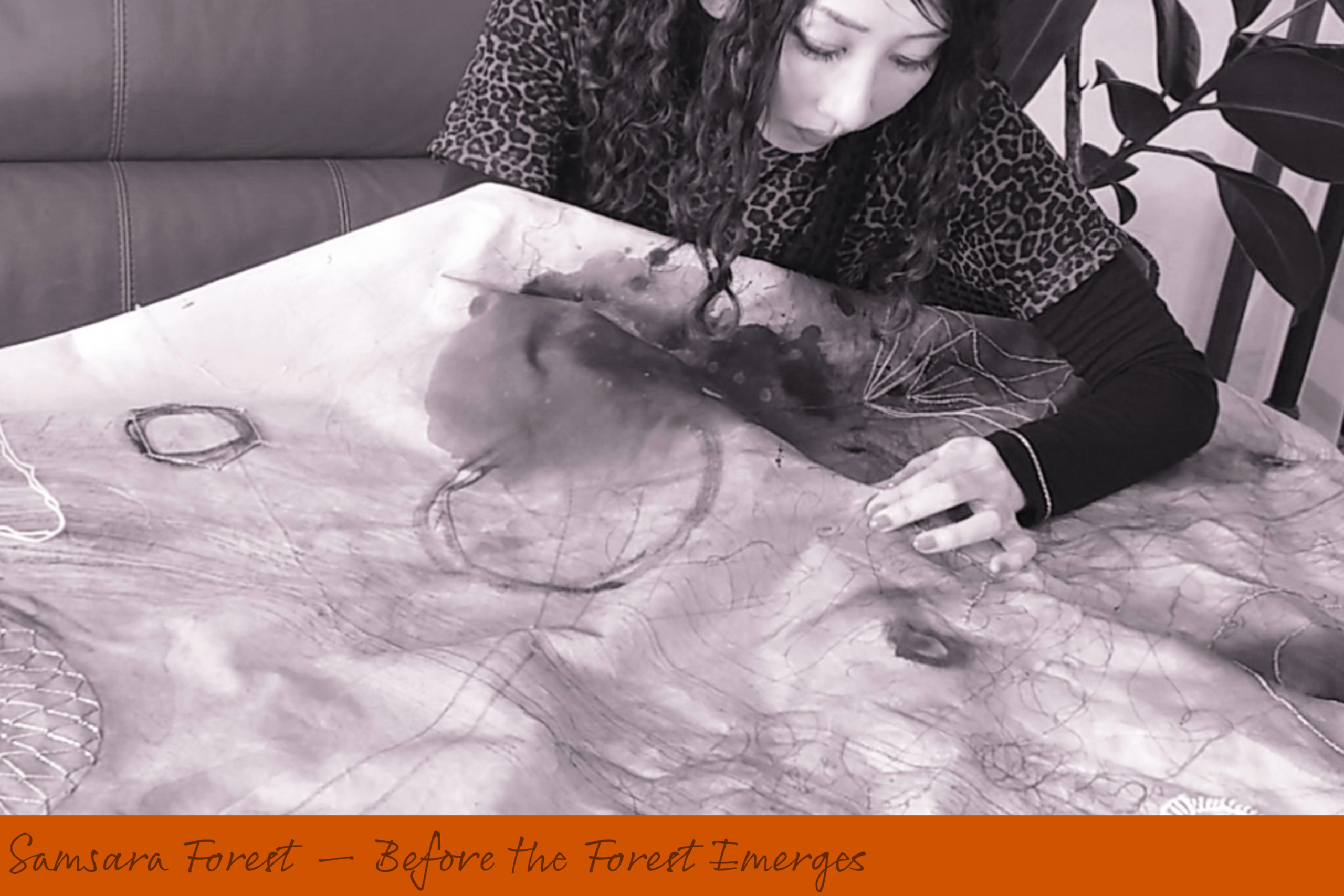 Samsara Forest — Before the Forest Emerges Geometric Embroidery + Sumi Ink Art ©Asami GOTO