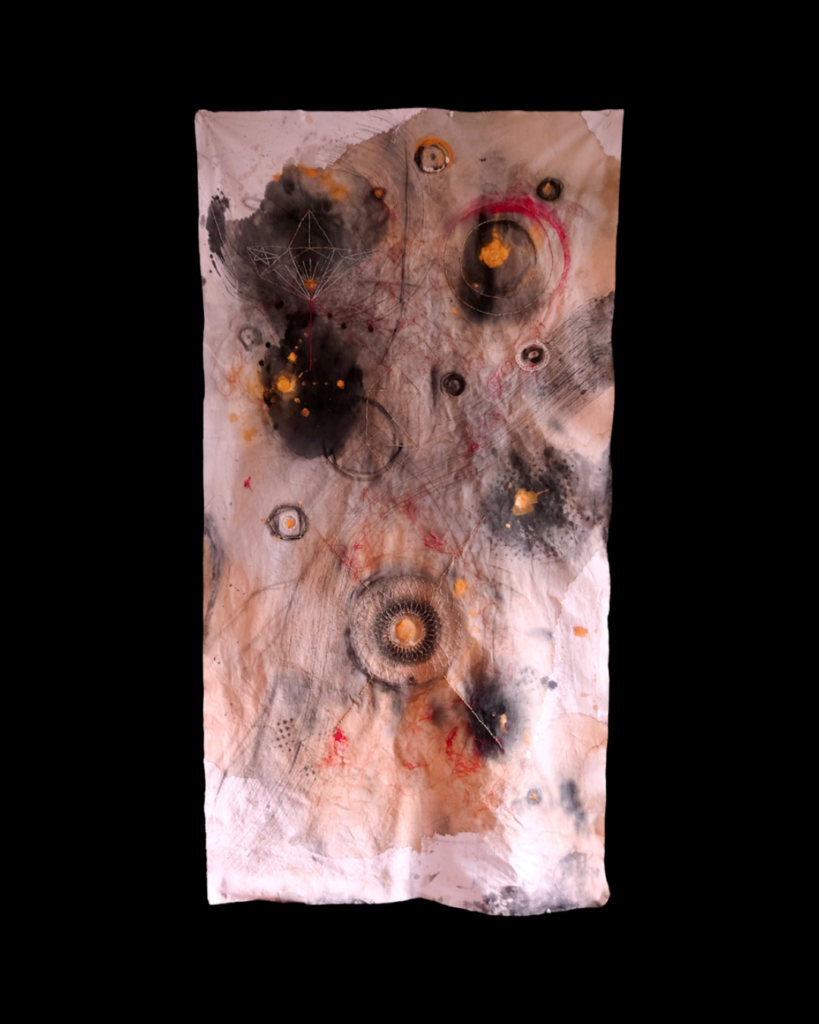 Samsara Forest — Before the Forest Emerges
Geometric Embroidery + Sumi Ink Art
©Asami GOTO