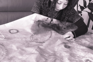 Samsara Forest — Before the Forest Emerges Geometric Embroidery + Sumi Ink Art ©Asami GOTO