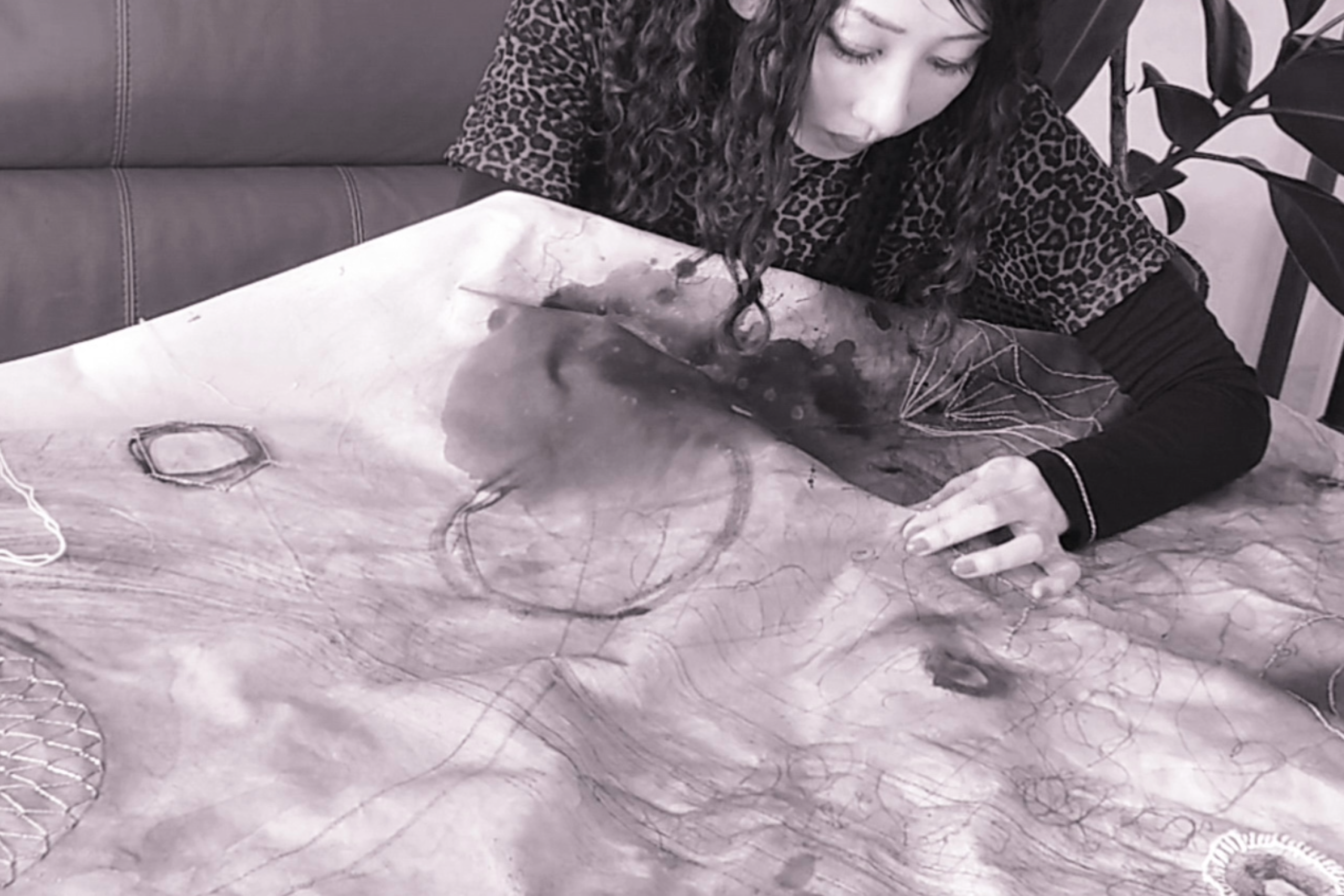 Samsara Forest — Before the Forest Emerges Geometric Embroidery + Sumi Ink Art ©Asami GOTO