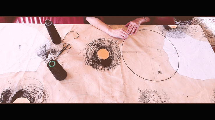 Geometric Embroidery + Sumi Ink Art by Asami GOTO