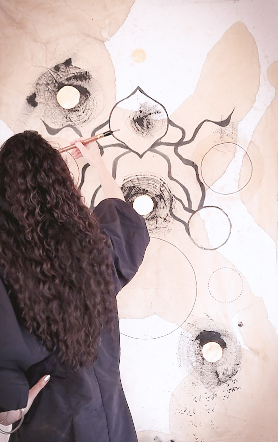 Geometric Embroidery + Sumi Ink Art by Asami GOTO