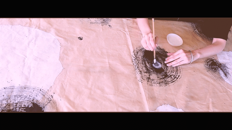 Geometric Embroidery + Sumi Ink Art by Asami GOTO